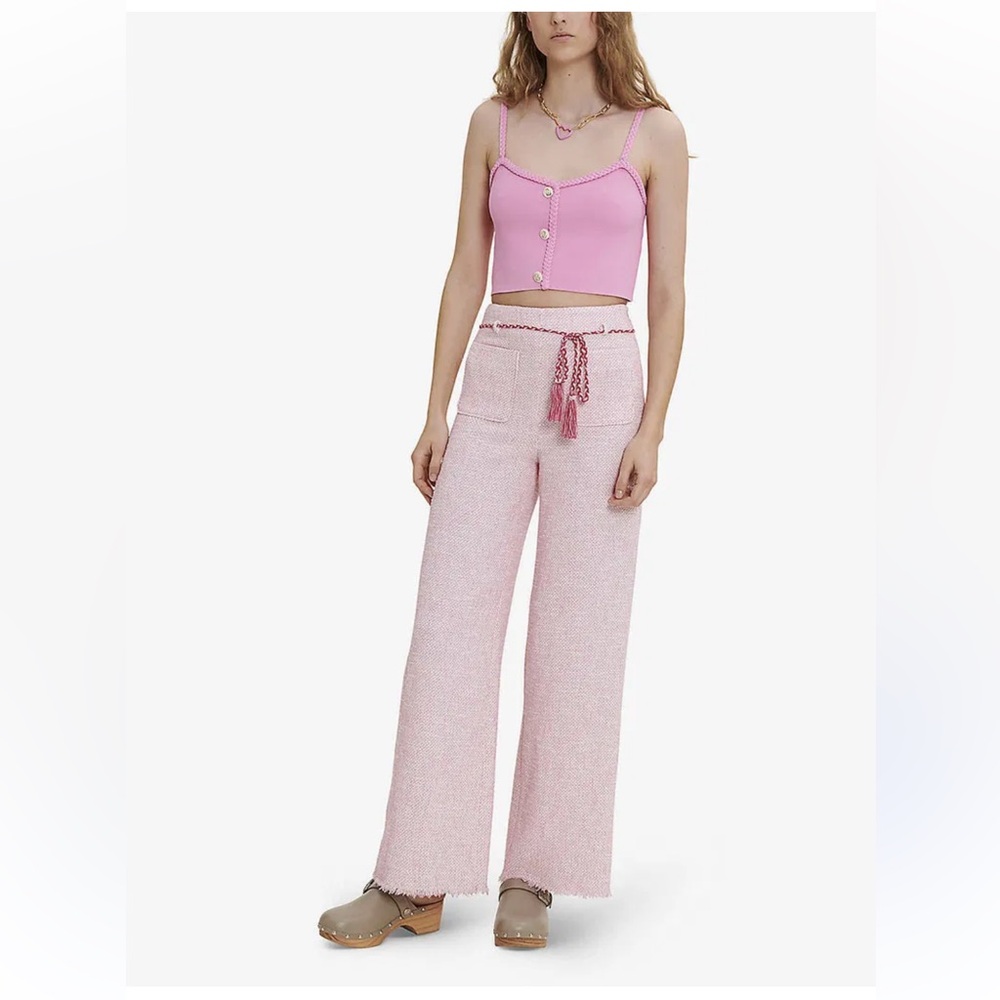 Maje Women Pirose Belted Tweed Pants Rose Size 40EU/8-10 US